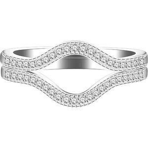 🆕 Women Silver Cubic ZIrconia Curved Stackable Rings Half Eternity Wedding Set